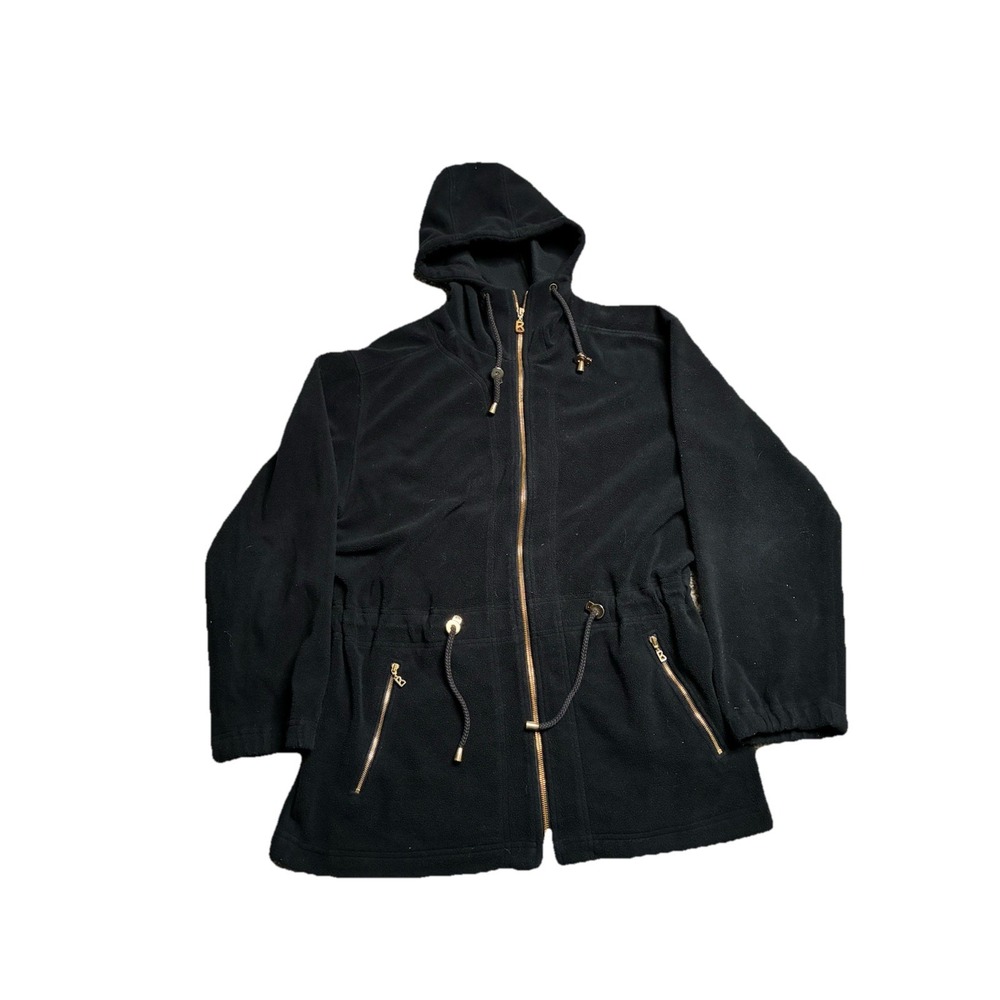 Vintage Bogner Jacket Black Fleece Full Zip Collar Drawstring Waist Outdoor Sz M